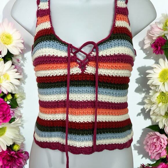 Candie's Knit Striped Boho Top Sz XS Knitted Blouse Granny Core Aesthetic - Picture 4 of 8